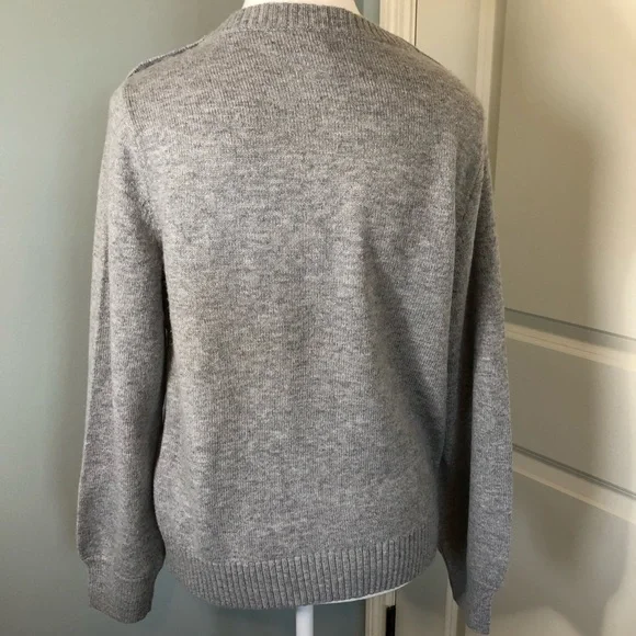 J Crew Jeweled Rhinestone Button Wool Blend Sweater. Gray. Medium - Picture 8 of 12
